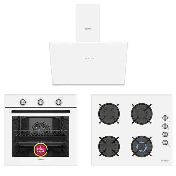 resm Simfer 4 Fonksiyon Trend Mekanik Beyaz Power Turbo Ankastre Set ( 8202 Fırın + 3048 Ocak + 8722 Davlumbaz)