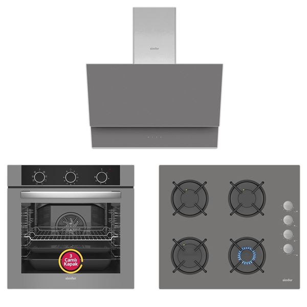 resm Simfer 9 Fonksiyon QS Dijital Gri Büyük Pop-Up Ankastre Set (8222 Fırın + 3538 Ocak + 8736 Davlumbaz)
