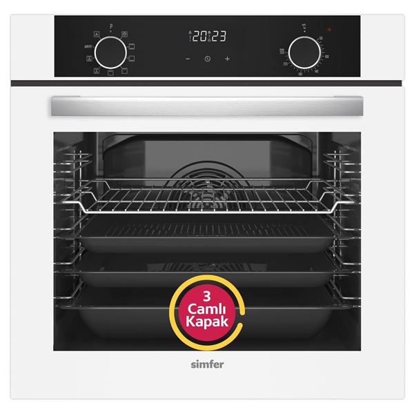 Simfer 8216 Airfry Plus Beyaz Cam Ankastre Fırın – Ön görünüm