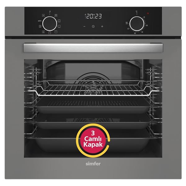 Simfer 8217 Airfry Plus Gri Cam Ankastre Fırın – Ön görünüm