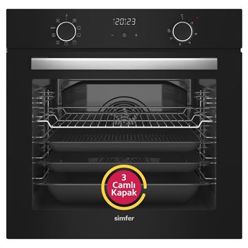 Simfer 8215 siyah cam ankastre fırın – ön görünüm