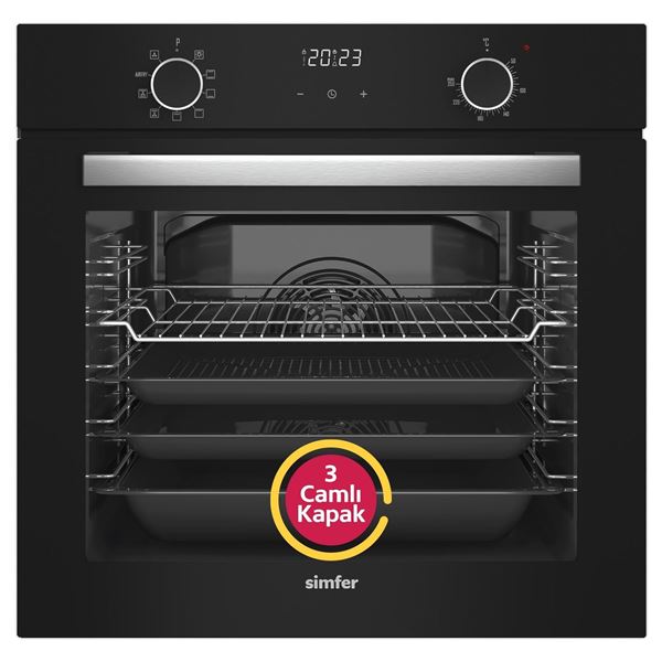Simfer 8215 siyah cam ankastre fırın – ön görünüm