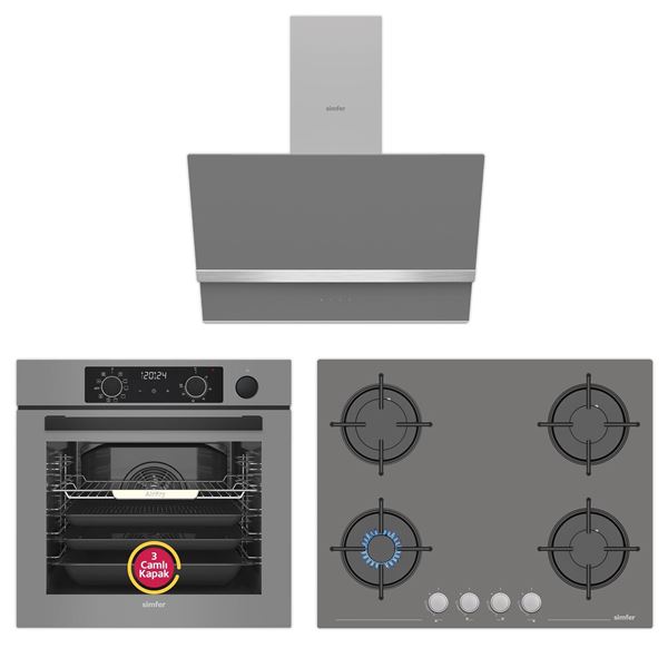resm Simfer Steam Master 3'lü Ankastre Set Gri (8246 Fırın - 3656 Ocak - 8740 Davlumbaz)