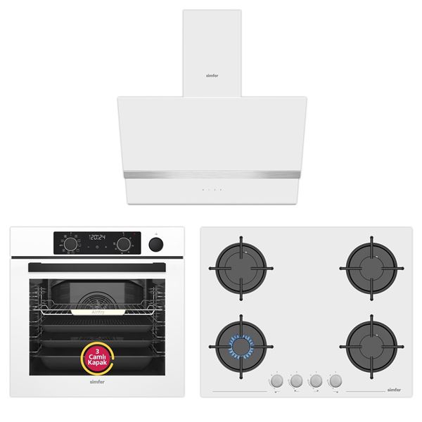 resm Simfer Steam Master 3'lü Ankastre Set Beyaz (8245 Fırın - 3654 Ocak - 8739 Davlumbaz)