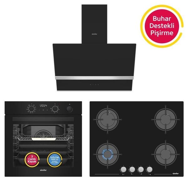 resm Simfer Steam Master 3'lü Ankastre Set Beyaz (8244 Fırın - 3653 Ocak - 8708 Davlumbaz)