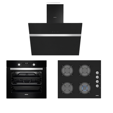 Resim SİMFER 7327 + 3500 + 8611 SİYAH CAM DİJİTAL 8 MULTİFONKSİYON ANKASTRE SET