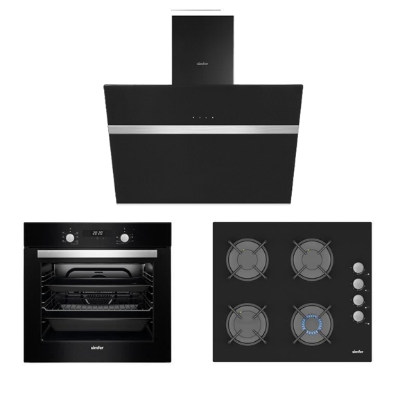 resm SİMFER 7327 + 3500 + 8611 SİYAH CAM DİJİTAL 8 MULTİFONKSİYON ANKASTRE SET