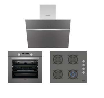 Resim Simfer 7335 Fırın + 3537 Cam Ocak + 8613 Davlumbaz – Silver Cam 3’lü Ankastre Set