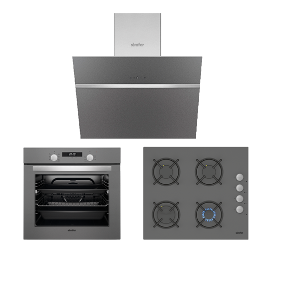 resm SİMFER 7335 + 3537 + 8613 SİLVER CAM DİJİTAL SAAT 8 FONKSİYON MULTİ ELEKTRO TURBO ANKASTRE SET