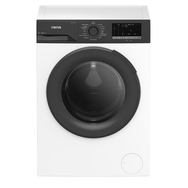 Altus AL CM 101254 çamaşır makinesi – 10 kg kapasite, 1200 rpm sıkma hızı, beyaz tasarım