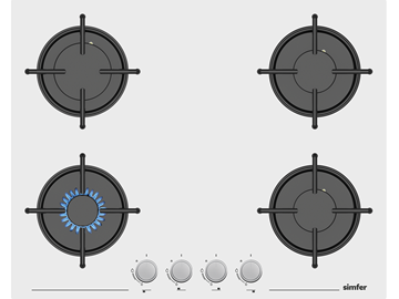 Simfer 3654 Beyaz Cam Ankastre Ocak ön görünüm